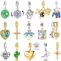 925 Sterling Silver Charms Gold Cross Firefly Originales Charm For Woman Pendant Jewelry