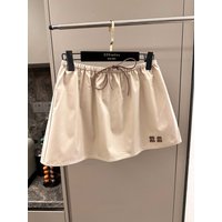 High-End Khaki Letter Embroidery Short Skirt Women's Summer A-Line Skirt Drawstring Elastic Waist Breathable Cotton Blend
