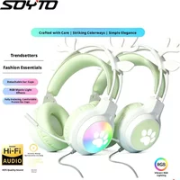 SOYTO RGB Wired Deer Ear Gaming Headset Over-Ear Headphones with Mic Noise Cancelling Deep Bass for PC Computer Gamer PUBG Game