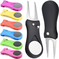 1PCS Foldable Golf Divot Repair Tool with Ball Marker - Switchblade Style Pitch Fork & Groove Cleaner Portable Golf Accessories