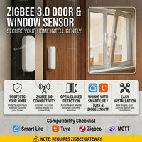 Tuya Zigbee Smart Door Window Sensor Open Closed Detector Home Security Alarm Protection Works with Home Assistant Zigbee2MQTT