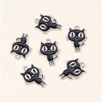 10pcs/lot Silver Color Cute Enamel Black Cats Charms for Handmade Earrings Necklaces Bracelets DIY Jewelry Making Accessories