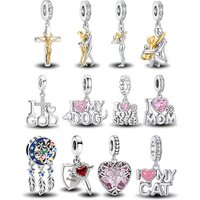 925 Sterling Silver Mother Daughter Couple Dog Cat Hug Series Charm Pendant for Bracelets DIY Women's High Quality Fine Jewelry