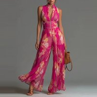 Fashion Zipper Wide Leg Pants Playsuits Summer Casual Streetwear Women's Jumpsuit Office Pleated Design Sleeveless Vest Romper