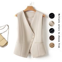 Gilet de costume court à col en V pour femme, haut boutonné oblique printemps-automne, idéal pour le bureau et polyvalent