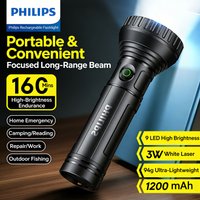 Philips High-Brightness Compact Flashlight with Nine LED Bulbs Multi-Intensity Adjustable for Camping Work Reading