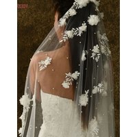 TOPQUEEN V52 Romantic 3d Applique Wedding Bridal Veil 1m Long Single Layer White Cream Elegant Wedding Accessories Customizable