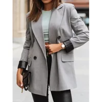 Women's Fashionable Double Breasted Decorative Lapel Suit Coat Ladies Casual Solid Color Long Sleeved Suit Jacket