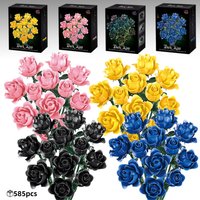 585pcs Blue Yellow Pink Black Roses Building Blocks MOC Romantic Multicolor Bouquet Valentine Gift for Girlfriend Home Decor