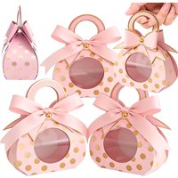 6/12pcs Pink Gold Polka Dot Handheld Gift Boxes for Wedding, Birthday Party, Chocolate Candy Packaging & Guest Gifts YMY