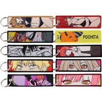 1pcs Japanese Anime Pochita Key Chain for Motorcycles Embroidery Key Fobs Holder Men Women Key Tag Key Ring Manga Decorations