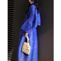 YUDX Line Print Pleated Crop Top & Midi Skirt Two-Piece Set Artistic Modern Trendy Daily Casual Essential Stylish Pieces 2026
