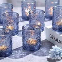 12PCS Glass Candle HolderTransparent Multicolor Aromatherapy Creative Table Decor Home Party Valentine Gift Candle Accessories