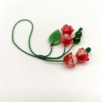 Glass Lily of the Valley Flower Leaf Charm Phone Chains Bag Hanging Pendant Keychains Phone Lanyard Jewelry