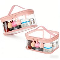 Travel Essential Waterproof Makeup Bag2Packaged Pink and Green Two-tone Large Capacity PortablePVCZipper Storage Magic Tool