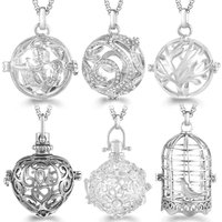 Mexico Chime Caller Crystal Aromatherapy Essential Oil Diffuser Bird Cage Design Necklace Titanium Steel Chain Pendant Jewelry