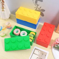 Colorful Building Block Pencil Box, Rectangular Stackable Desk Organizer for Students & Friends as a Fun Gift School supplies