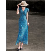 MEXCOCO 2026New summer style with a French flairVCollared, waist-cinching, tie-waist, ruffle-sleeve, printed dress