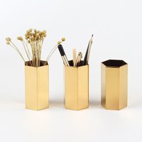 1pcs Hexagon Pen Holder Gold Simple Style Stainless Steel Vases Home Decoration Flower Vase Concise Design Flower Bottels