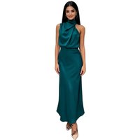 DTLumika Satin Halter Midi Party Dress Minimalist Luxury Bespoke Evening Dresses Sheath Long Cocktail Gown Sleeveless Maxi Gown