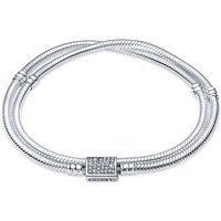 925 Sterling Silver twofold Bracelets 17-20CM Classic set with zircon Snake chain Bracelet Fit DIY Charms Beads Women Jewelry