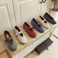 Rivet rhinestone flat shoes with Mary Jane single shoes, genuine leather flat shoes, ballet shoes, women's outdoor fashion trend