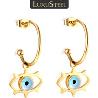 LUXUSTEEL Vintage Hollow Blue Evil Eyes Hoops Earrings for Women Punk Turkish Lucky Eye Dangle Earring Stainless Steel Jewelry