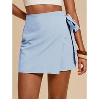 Linen High-Waist Asymmetrical Slit Belted Design Solid Color Simple Commute Casual Versatile Women's Skirt