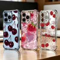 Case For Samsung Galaxy S26 Edge S24 S25 Ultra S23 Plus S24FE S25FE Plating Strawberry Bow Cherry Lichee Shockproof Cover