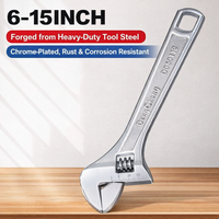 Professional Smooth Shaft Adjustable Wrench - Forged Tool Steel, Chrome Plated, Laser Etched Scale, 6/8/10/12/15 inch Sizes