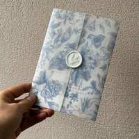 Blue green or pink flower Vellum Wrap suitable for a 5 x 7 Wedding Invitation