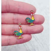10 pcs Cartoon Chicken Charm Pendants Enamel Craft, Perfect for DIY Earrings, Bracelets, Neck Handmade Craft Supplie