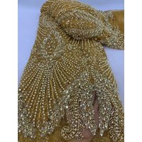 2025 Luxury Nigerian African Beaded Lace Fabric High Quality Sequins Embroidery African French Lace Fabric For Sewing Dress image 4