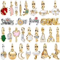Original Fashion 925 Sterling Silver Sunflower Bee Pearl Fish Castle Bead Pendant fit Women's DIY Bracelet Necklace Jewelry Gift