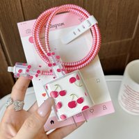 Cute Red Cherry Transparent Case For iPhone Charger Protective is Applicable For Samsung Type-C Data Head Bite Protector Shell