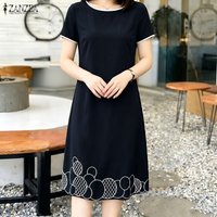 ZANZEA 2026 Summer Sundress Stylish Women Print Patchwork Dresses Elegant O Neck Short Sleeve Dress Casual Holiday Midi Vestidos