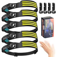 USB Rechargeable LED Induction Headlamp Headlight Built-in Battery Flashlight 5 Lighting Modes Outdoor Camping Fishing Torch
