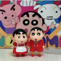 2pcs/Set Crayon Shin-chan Peripheral Cute Rose Maid Set Desktop Car Trendy Figure Ornament Cartoon Animation Toys Fans Gift