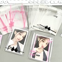 20Pcs Korean Ins Cute Pink Black Bow Card Self-adhesive Bag Kpop Star 3-inch Photo Card Kawaii Selling Card DIY Packing Pocket