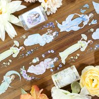 2m/Roll Laser Silvery Beautiful Lady PET Washi Tape Flower Transparent Decorative Stickers For Scrapbooking Collage Material
