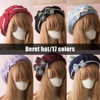 17 Colors Girls Bowknot Sailor Style Lolita Berets Wool Blend Hat Women Girls Plaids Stripe Preppy Chic College Students Cap