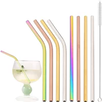8pcs Stainless Steel Straw Set with Brush 160x6mm Straight Bend Straw Reusable Straws for Cocktails Milkshake Juice Coffee Tea
