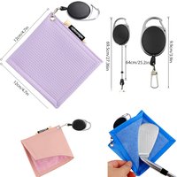 12*12cm Pu Square Golf Ball Cleaning Towel with Retractable Key Chain & 1 Golf Tee Portable and Easy to Carry