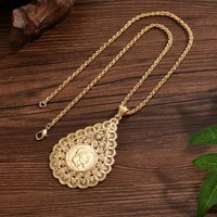 European Fashion Gold Necklace With Napoleon Pattern Pendant,Algerian Metal Necklace Moroccan Fatima Jewellery French Coin