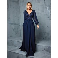 MGIACY Three-dimensional applique patchwork long sleeve chiffon big swing bridesmaid dress image 4