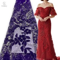 Luxury Floral Embroidery Fabric with Sequins And Beads 3D Flower Lace Trim for Evening Gown Wedding Dress