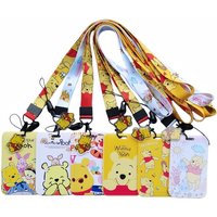 Disney Cartoon Winnie the Pooh PVC Card Set Cute Little Bear Student Campus Neck Bag Card Hanging Rope ID Card Set Keychain