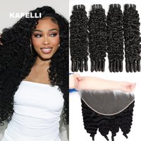 3C4A Burmese Curly Bundles with Closure HD Transparent 13x6 Lace Frontal Hair Extensions 100% Remy Human Hair Bundles Deal
