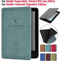 Auto Sleep/Wake Colorsoft Cover PU Leather SA568B KPW6 Protective Shell Retro for Kindle Paperwhite 2024 12th Generation 7 inch
