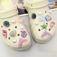 10PCS Conch Starfish ABS Shoe Charms Accessories Sea Theme Tail Shell Shoe Buckles DIY Decorations Funny Flower Clogs Shoe Clips